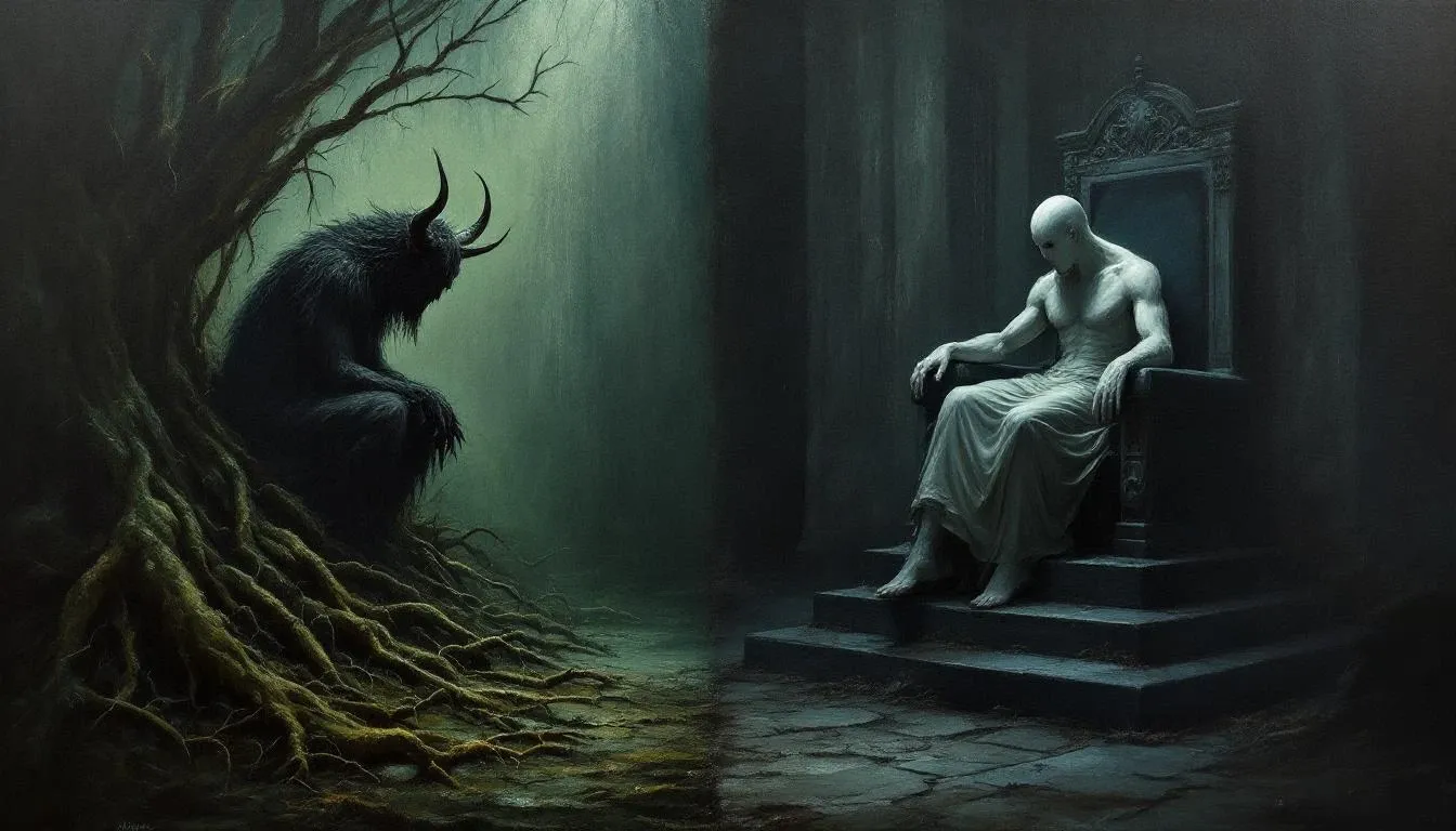 Illustration of two mythological underworlds contrasted