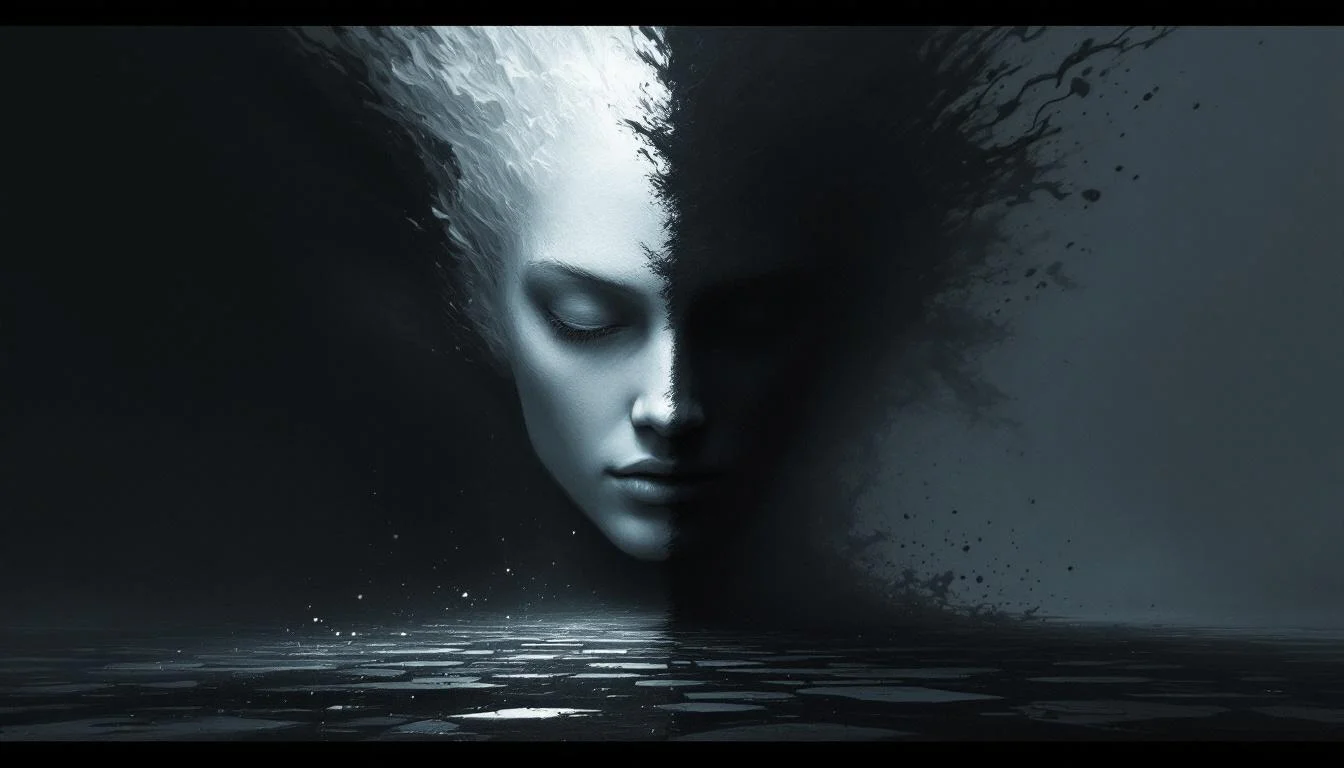 An ethereal face dissolving between light and darkness, representing the disputed Slavic White God